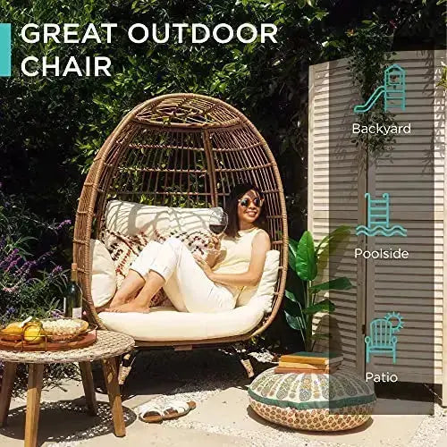Best Choice Products Wicker Egg Chair, Steel Frame - Ivory
