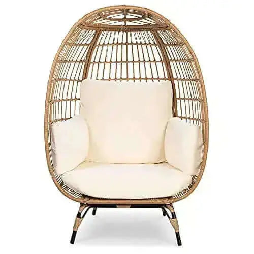 Best Choice Products Wicker Egg Chair, Steel Frame - Ivory