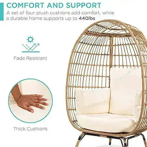 Best Choice Products Wicker Egg Chair, Steel Frame - Ivory