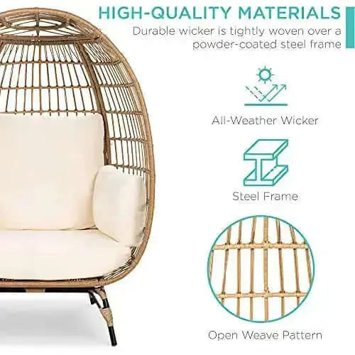 Best Choice Products Wicker Egg Chair, Steel Frame - Ivory