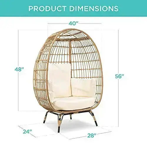 Best Choice Products Wicker Egg Chair, Steel Frame - Ivory