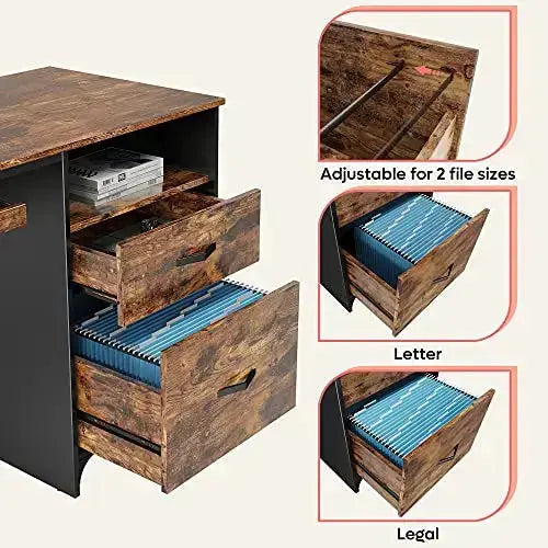 Bestier Industrial Desk, 55" | Drawers, Keyboard Tray - Rustic Brown Bestier