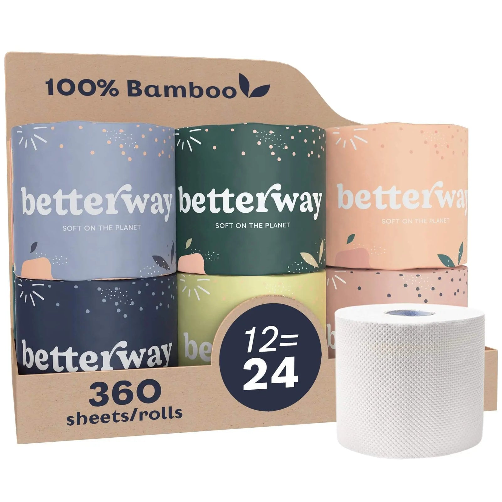 Betterway Bamboo Toilet Paper, 3 Ply 12 Double Rolls, Organic, FSC Certified 