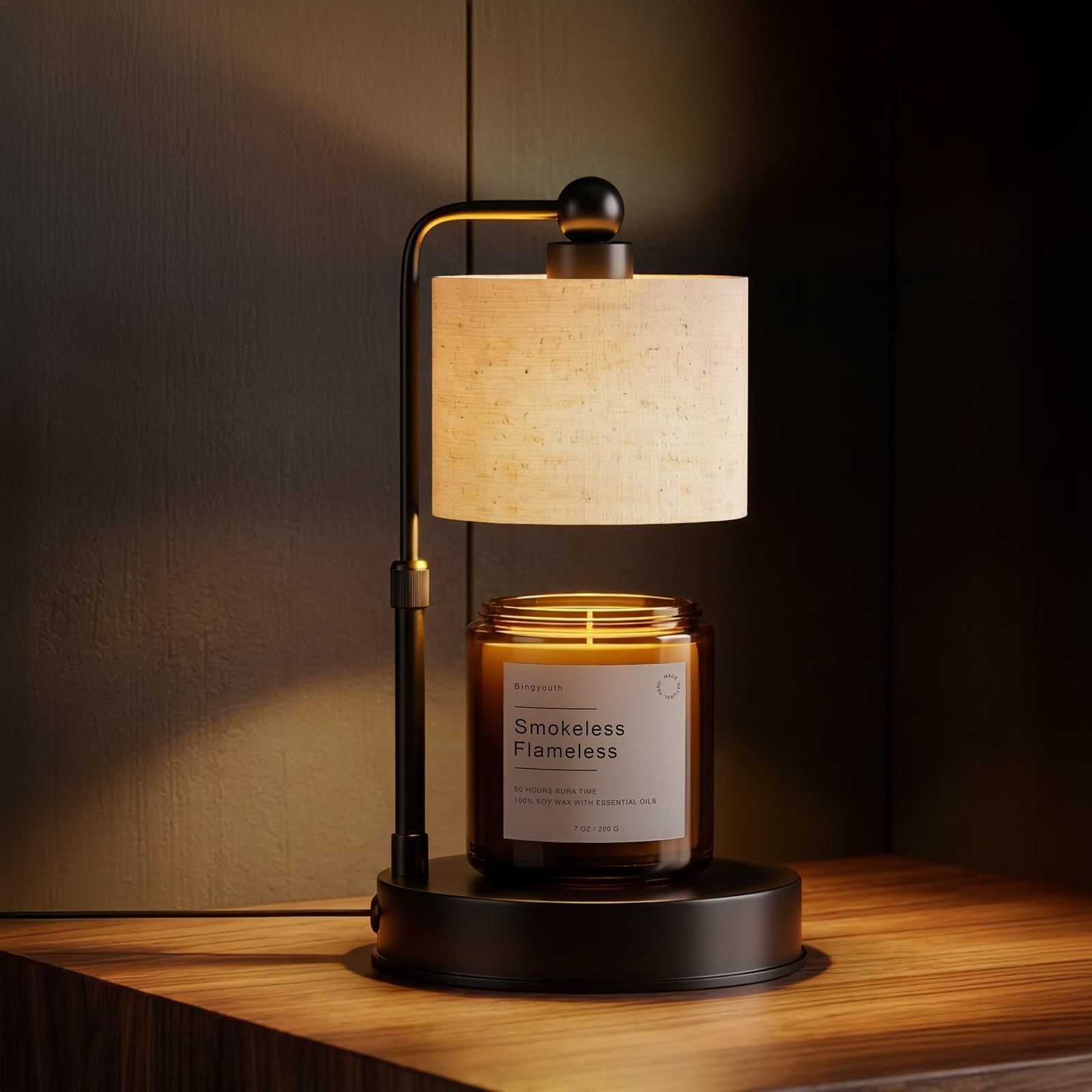 Bingyouth Candle Warmer Lamp with Timer, Best House Warming Gift, Height Adjustable & Dimmable Electric Candle Warmer Lamp, Includes 2 Bulbs, Birthday Gift for Women, Mom, Housewarming - Flaxen 