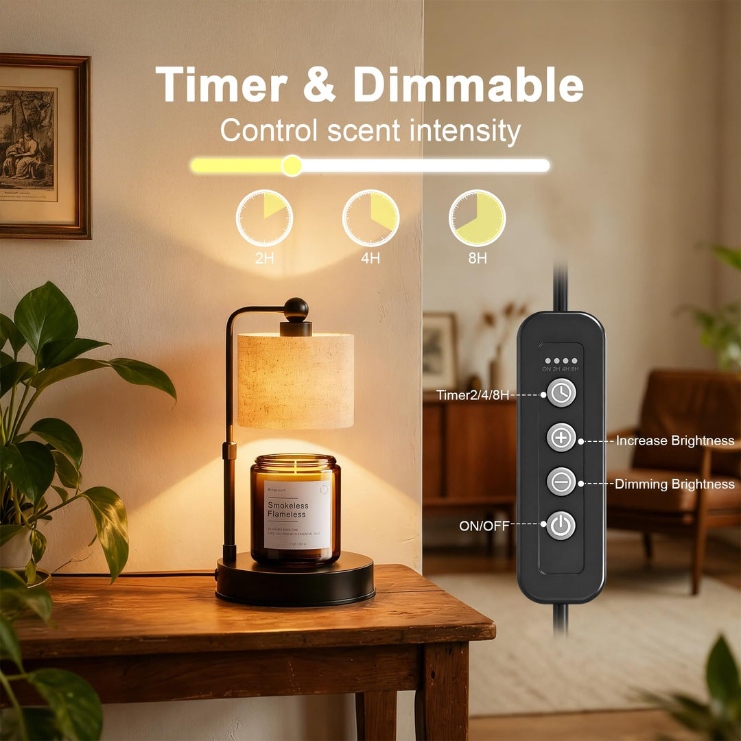 Bingyouth Candle Warmer Lamp with Timer, Best House Warming Gift, Height Adjustable &amp; Dimmable Electric Candle Warmer Lamp, Includes 2 Bulbs, Birthday Gift for Women, Mom, Housewarming - Flaxen 