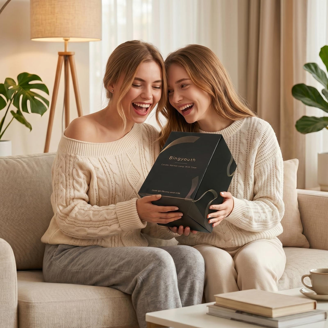 Bingyouth Candle Warmer Lamp with Timer, Best House Warming Gift, Height Adjustable &amp; Dimmable Electric Candle Warmer Lamp, Includes 2 Bulbs, Birthday Gift for Women, Mom, Housewarming - Flaxen 