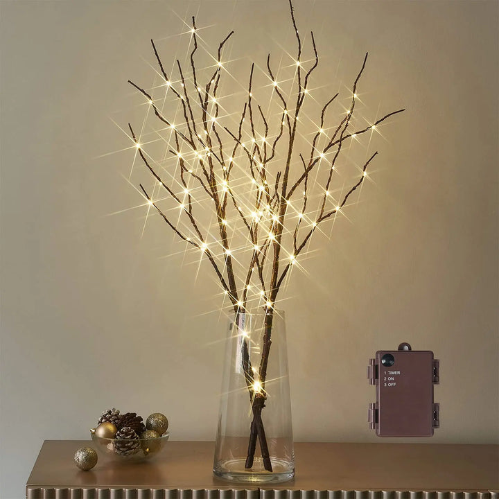 Birchlitland Lighted Brown Branches 32IN 100 LED with Timer Battery Operated, Artificial Tree Branch with Warm,Willow Branch Lights for Home Bedroom Fireplace Christmas Holiday Decoration 