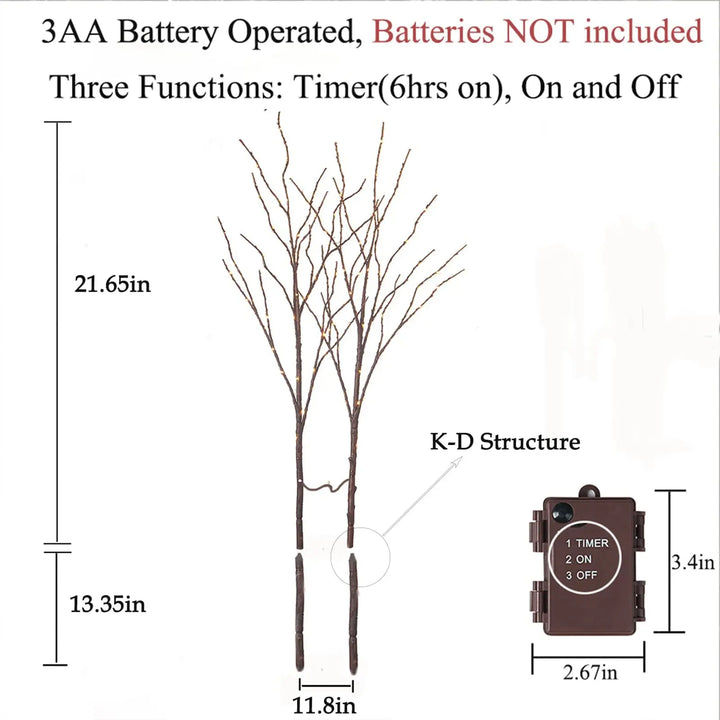 Birchlitland Lighted Brown Branches 32IN 100 LED with Timer Battery Operated, Artificial Tree Branch with Warm,Willow Branch Lights for Home Bedroom Fireplace Christmas Holiday Decoration 