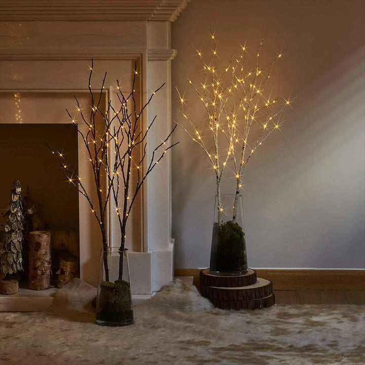 Birchlitland Lighted Brown Branches 32IN 100 LED with Timer Battery Operated, Artificial Tree Branch with Warm,Willow Branch Lights for Home Bedroom Fireplace Christmas Holiday Decoration 