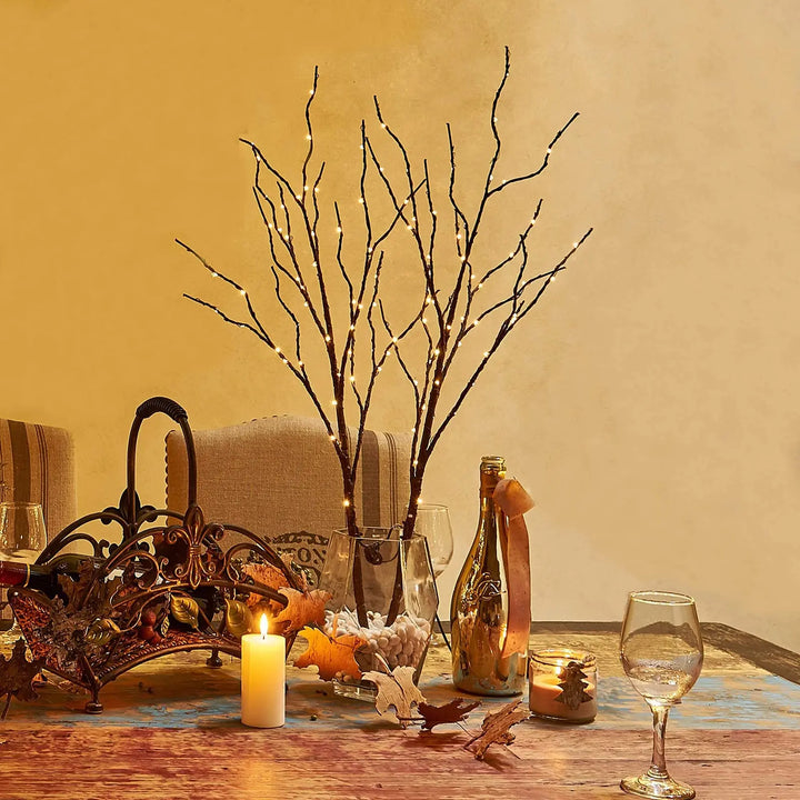 Birchlitland Lighted Brown Branches 32IN 100 LED with Timer Battery Operated, Artificial Tree Branch with Warm,Willow Branch Lights for Home Bedroom Fireplace Christmas Holiday Decoration 
