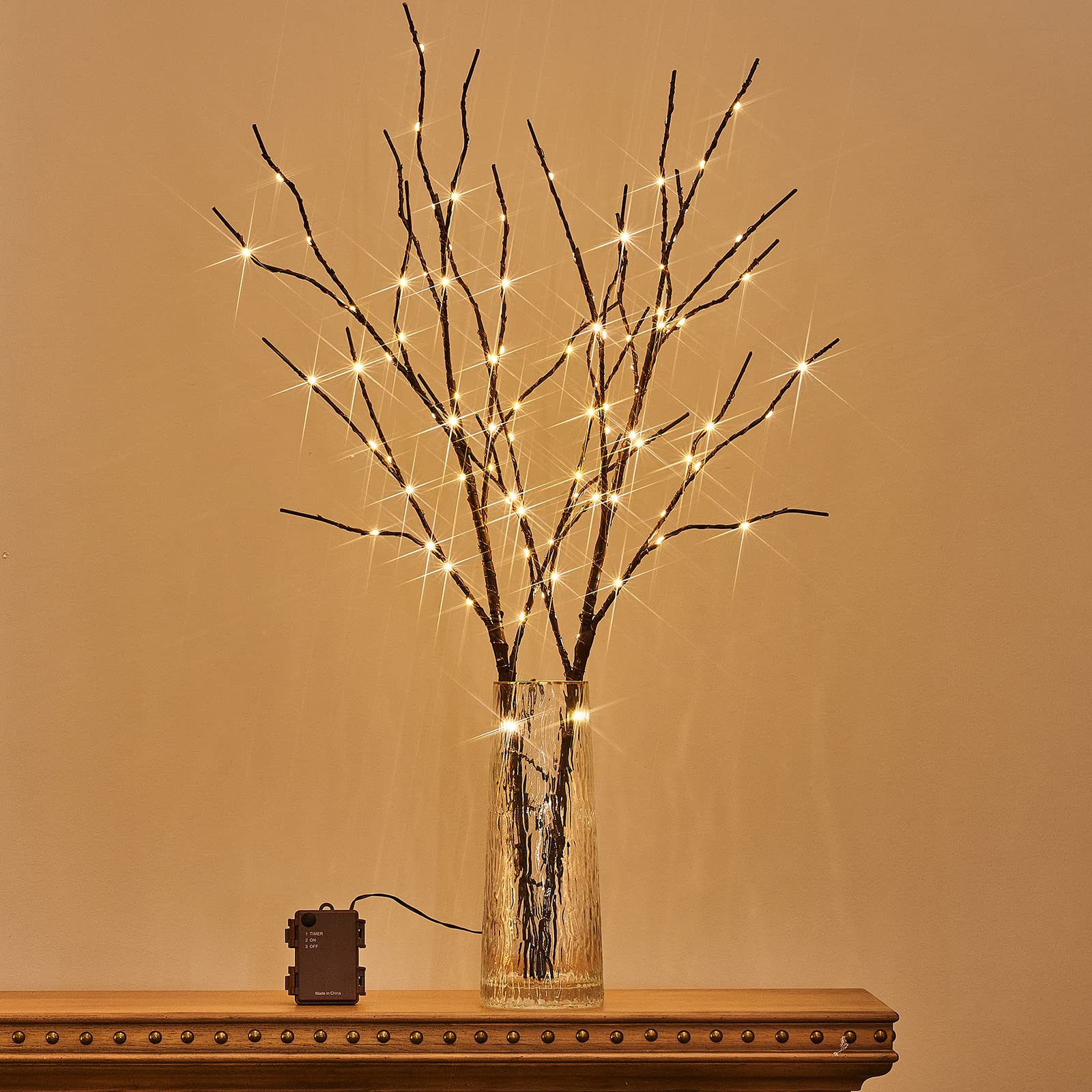 Birchlitland Lighted Brown Branches 32IN 100 LED with Timer Battery Operated, Artificial Tree Branch with Warm,Willow Branch Lights for Home Bedroom Fireplace Christmas Holiday Decoration 