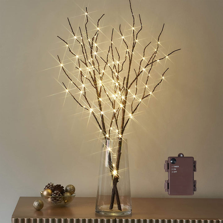 Birchlitland Lighted Brown Branches 32IN 100 LED with Timer Battery Operated, Artificial Tree Branch with Warm,Willow Branch Lights for Home Bedroom Fireplace Christmas Holiday Decoration 