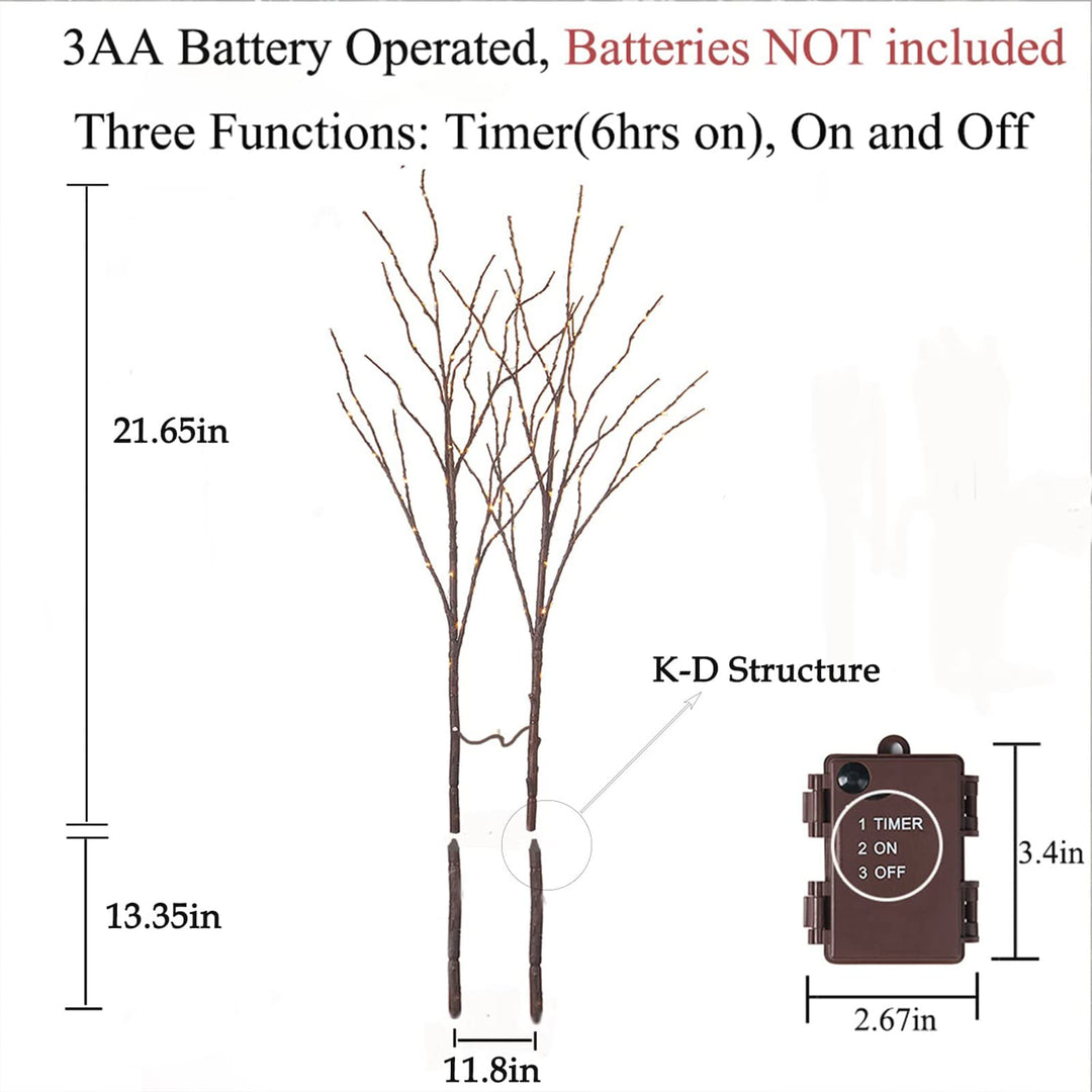 Birchlitland Lighted Brown Branches 32IN 100 LED with Timer Battery Operated, Artificial Tree Branch with Warm,Willow Branch Lights for Home Bedroom Fireplace Christmas Holiday Decoration 