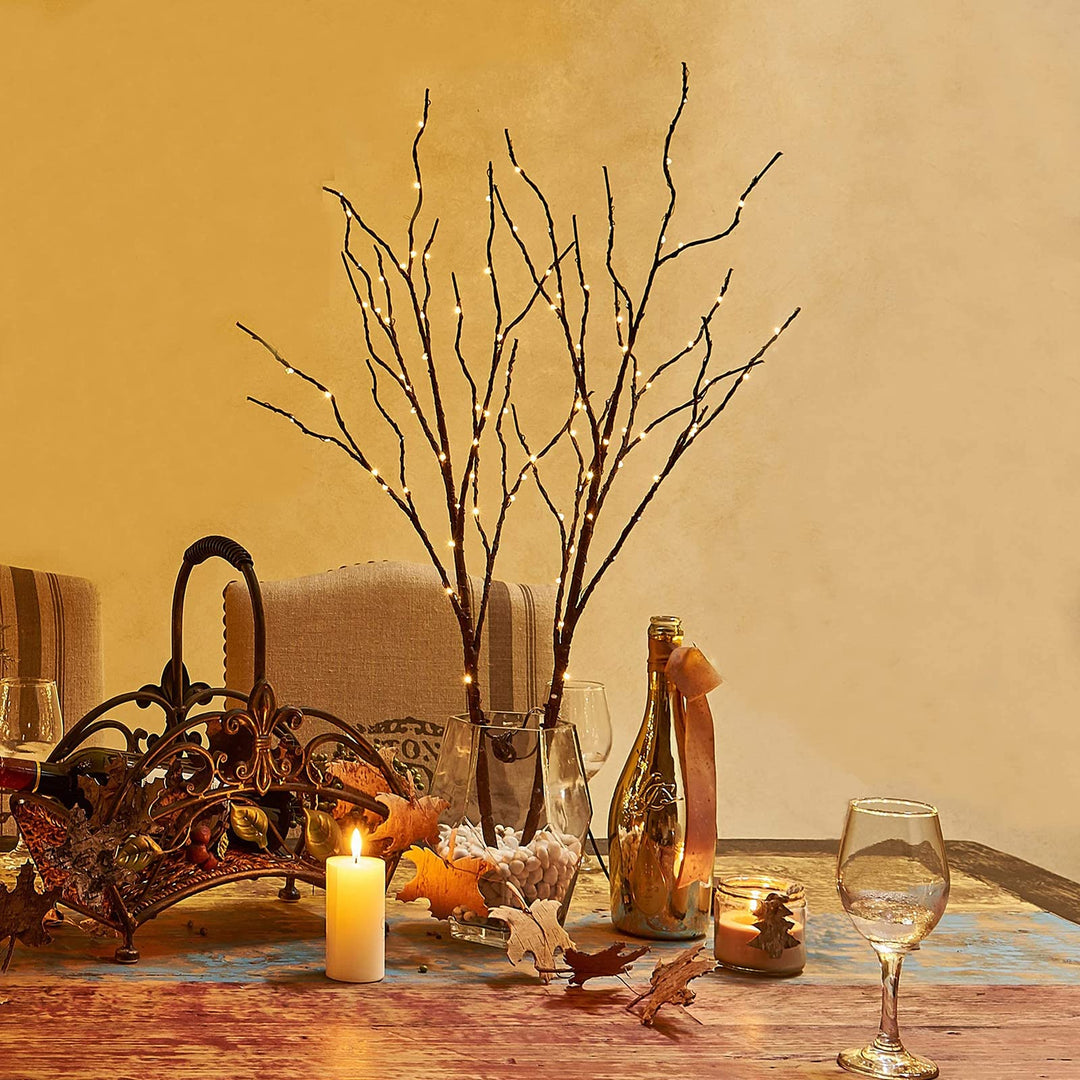 Birchlitland Lighted Brown Branches 32IN 100 LED with Timer Battery Operated, Artificial Tree Branch with Warm,Willow Branch Lights for Home Bedroom Fireplace Christmas Holiday Decoration 