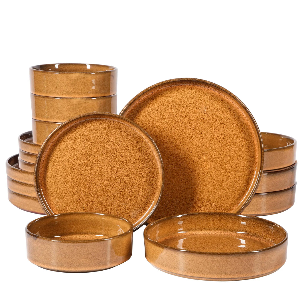 Bloomhouse Santorini Mist Double Bowl Terracotta Dinnerware Set, Amber, 16pcs