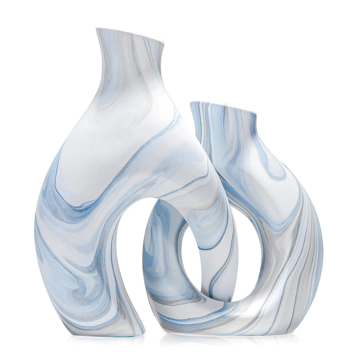 Blue Ceramic Snuggle Vases, Set of 2, for Flowers