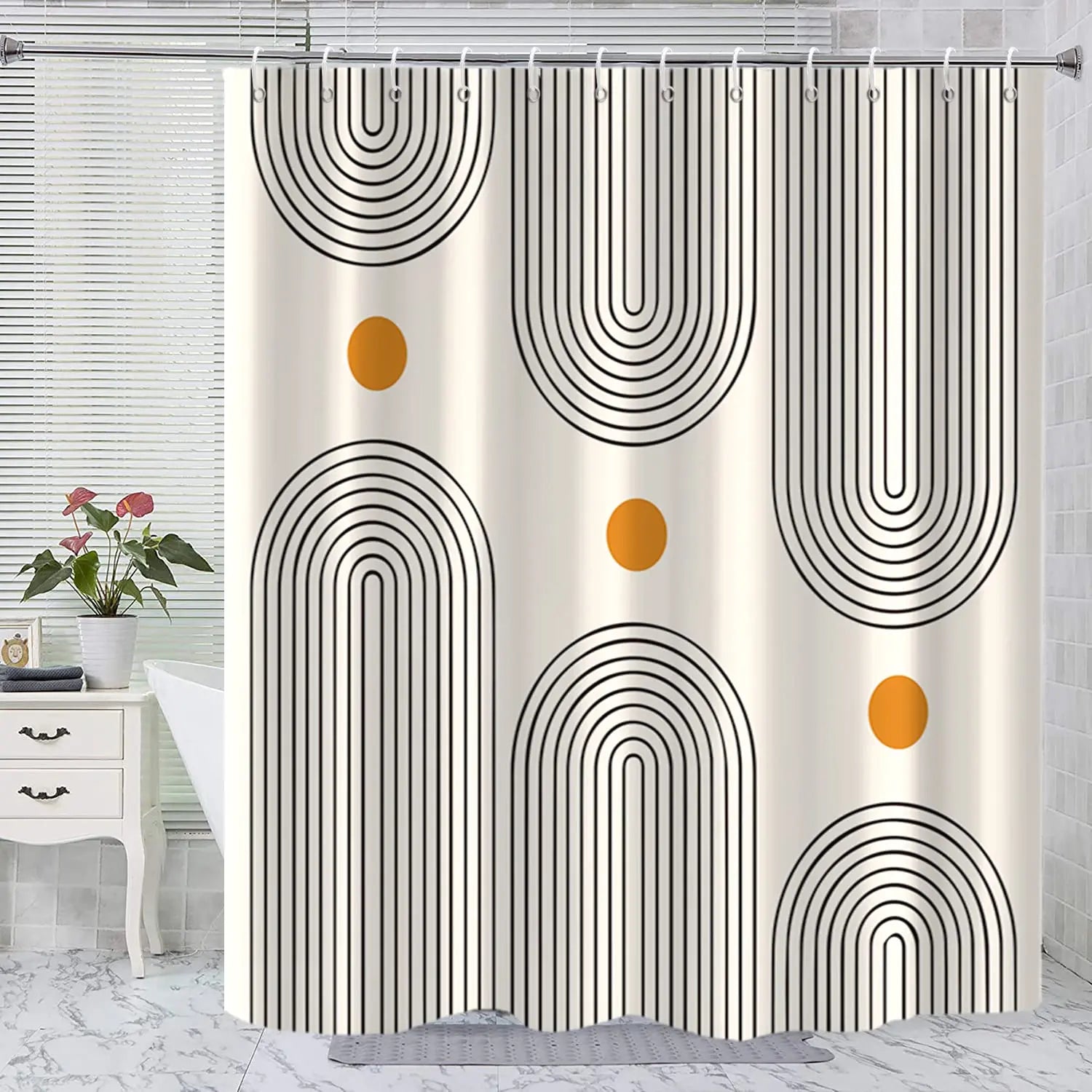 Boho Shower Curtain with 12 Hooks, 72" x 72" - Cream 