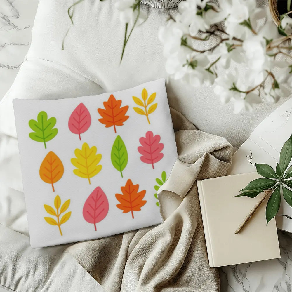 Bright Colorful Leaves Throw Pillow Cover - Multicolor 