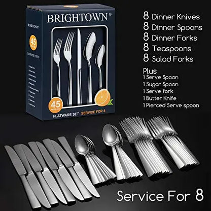 Brightown 45-Piece Stainless Steel Flatware Silverware Set, Service for 8 - Silver