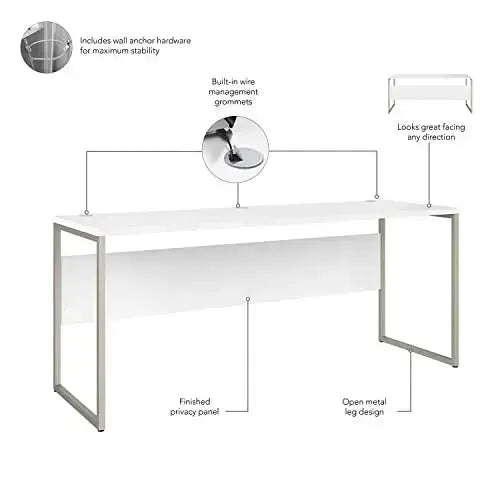 Bush Business Furniture Desk | Hybrid Office Desk, Metal Legs - White Bush Business Furniture