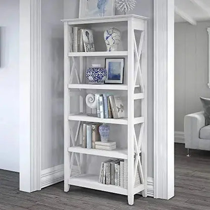 Bush Furniture Key West 5 Shelf Bookcase - Pure White Oak Bush Furniture
