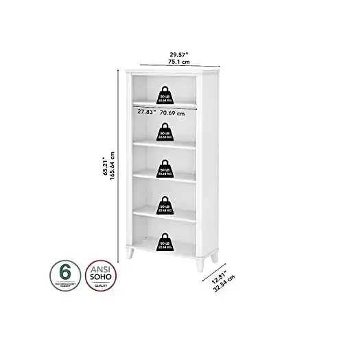 Bush Furniture Somerset Bookcase | Tall 5 Shelf Bookcase - White Bush Furniture