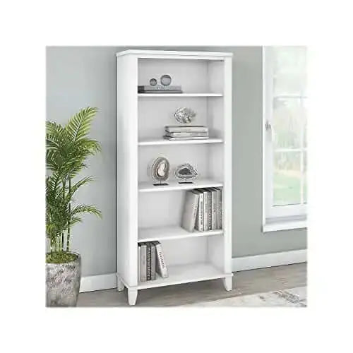 Bush Furniture Somerset Bookcase | Tall 5 Shelf Bookcase - White Bush Furniture