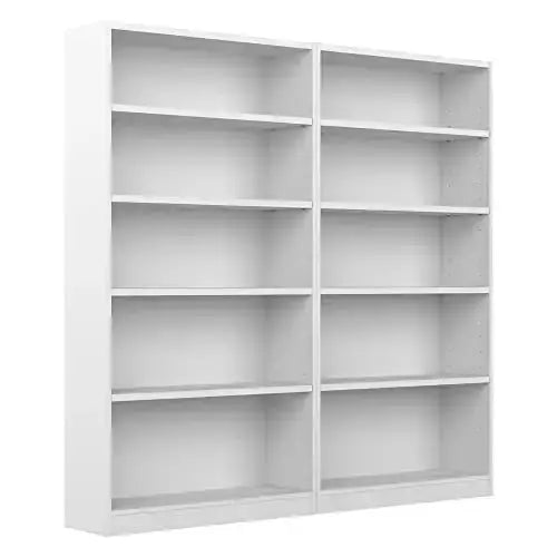 Bush Furniture Universal 5 Shelf Bookcase, Set of 2 - Pure White Bush Furniture