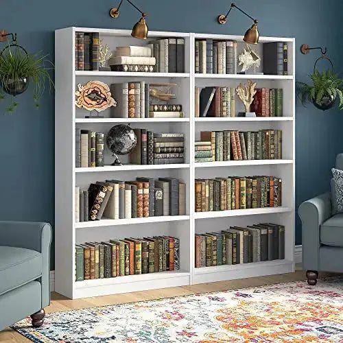 Bush Furniture Universal 5 Shelf Bookcase, Set of 2 - Pure White Bush Furniture