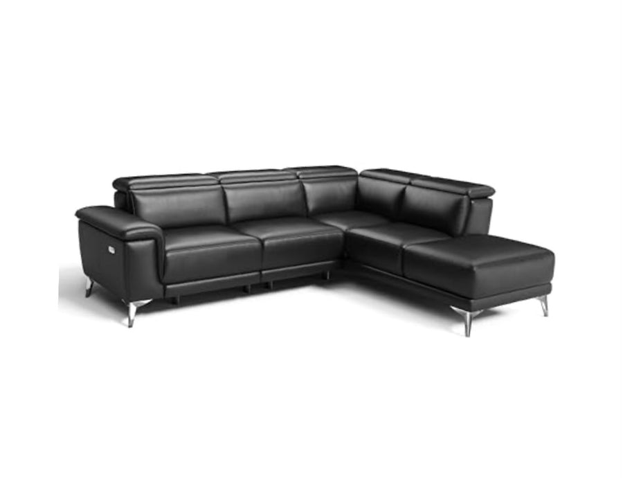 Valencia Pista Leather Reclining Sectional Sofa with Right Hand Chaise - Italian Nappa 11000 Top Grain Leather Couch - Power Reclining Seat with Leggett Adjustable Headrests - Black 