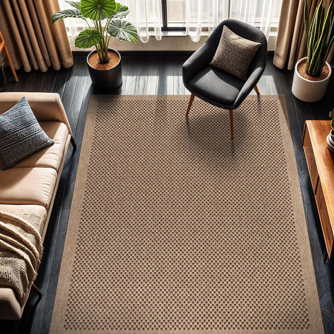 CAMILSON Easy Jute Rug 9x12, Indoor Outdoor Natural Color Fiber Area Rugs for Living Room Patio and Kitchen Rug, Sisal Boho Woven Design, Easy-Cleaning, Washable Outside Carpet Alfombras (9 x 12) 