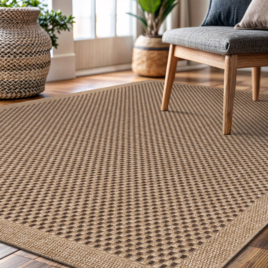 CAMILSON Easy Jute Rug 9x12, Indoor Outdoor Natural Color Fiber Area Rugs for Living Room Patio and Kitchen Rug, Sisal Boho Woven Design, Easy-Cleaning, Washable Outside Carpet Alfombras (9 x 12) 