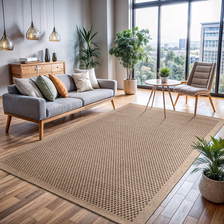 CAMILSON Easy Jute Rug 9x12, Indoor Outdoor Natural Color Fiber Area Rugs for Living Room Patio and Kitchen Rug, Sisal Boho Woven Design, Easy-Cleaning, Washable Outside Carpet Alfombras (9 x 12) 