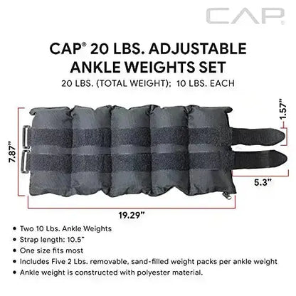 CAP Barbell Adjustable Ankle Weights, 10-Pound Pair - Black