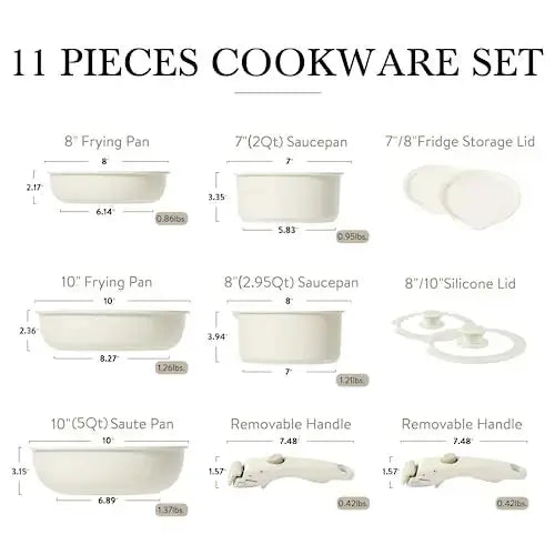 Bazova Cookware Set, Induction, Nonstick, Detachable Handles