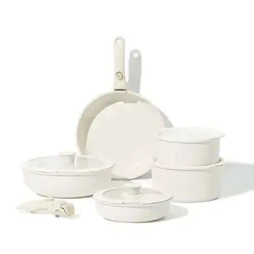 CAROTE Cookware Set, Nonstick, Induction, Detachable Handles - White CAROTE