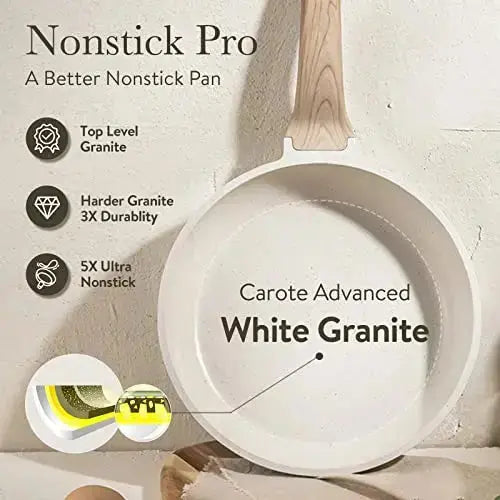 CAROTE Pots and Pans Set | Nonstick 10 PC Cookware Set - White CAROTE