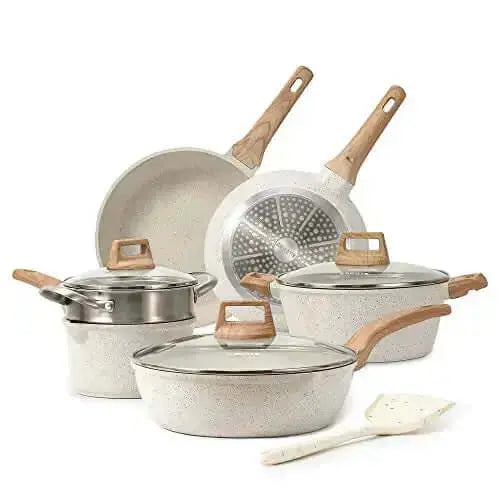 CAROTE Pots and Pans Set | Nonstick 10 PC Cookware Set - White CAROTE