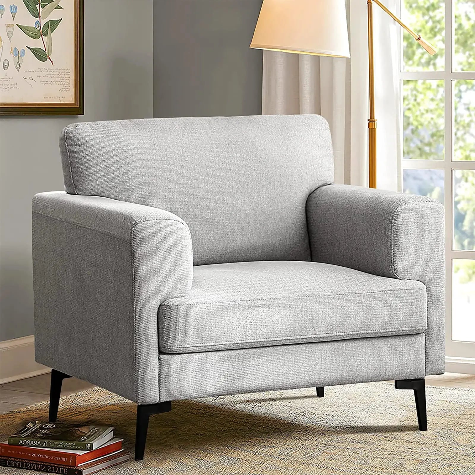 CDCASA Accent Chair, Linen Fabric Oversized Comfy Mid Century Modern Chair Set of 1 -  Light Gray 