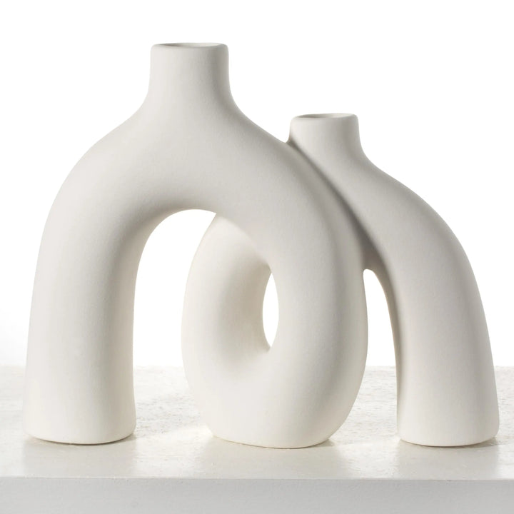 CEMABT Modern Nordic Boho Vase Set - Elegant White Matte Ceramic Home Decor for Living Room, Bookshelf, Mantel, Entryway Table & Console Décor | Shelf Decorations Gift