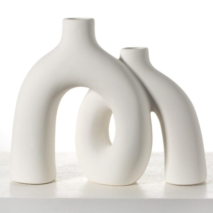 CEMABT Modern Nordic Boho Vase Set - Elegant White Matte Ceramic Home Decor for Living Room, Bookshelf, Mantel, Entryway Table &amp; Console Décor | Shelf Decorations Gift 