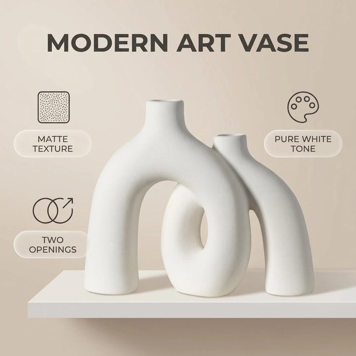 CEMABT Modern Nordic Boho Vase Set - Elegant White Matte Ceramic Home Decor for Living Room, Bookshelf, Mantel, Entryway Table &amp; Console Décor | Shelf Decorations Gift 
