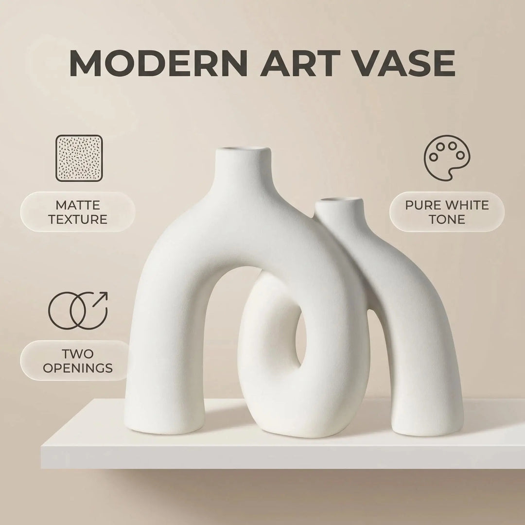 CEMABT Modern Nordic Boho Vase Set - Elegant White Matte Ceramic Home Decor for Living Room, Bookshelf, Mantel, Entryway Table & Console Décor | Shelf Decorations Gift