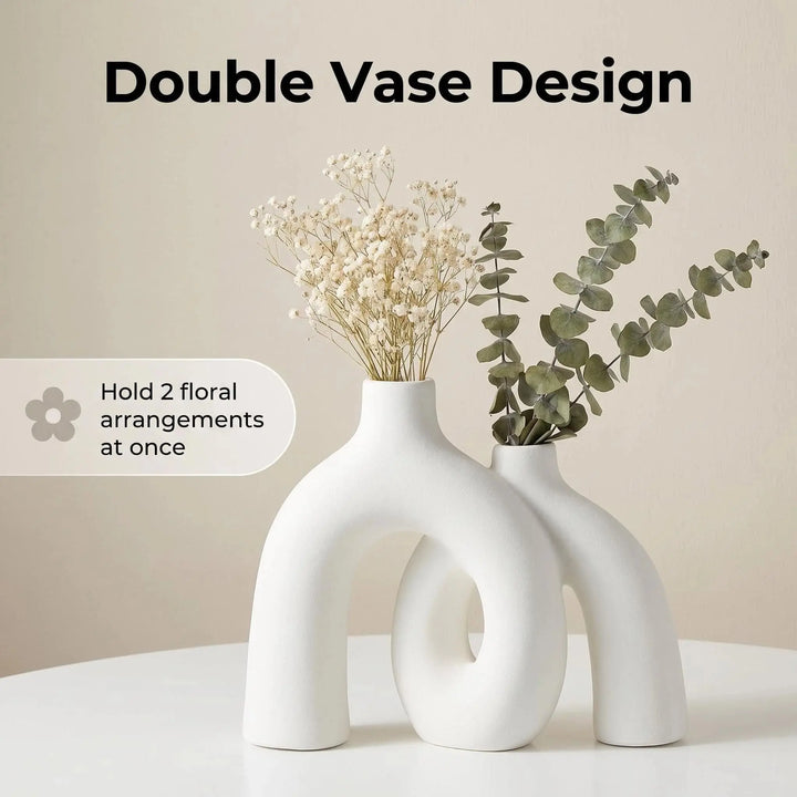 CEMABT Modern Nordic Boho Vase Set - Elegant White Matte Ceramic Home Decor for Living Room, Bookshelf, Mantel, Entryway Table & Console Décor | Shelf Decorations Gift