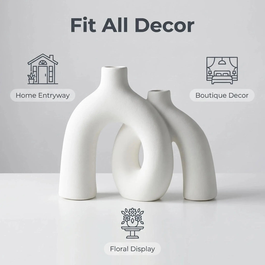 CEMABT Modern Nordic Boho Vase Set - Elegant White Matte Ceramic Home Decor for Living Room, Bookshelf, Mantel, Entryway Table & Console Décor | Shelf Decorations Gift
