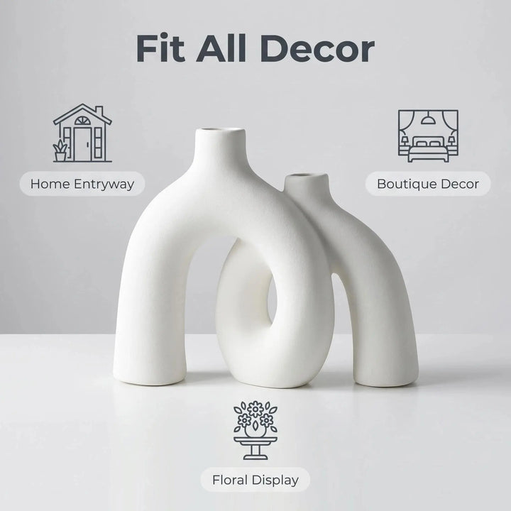 CEMABT Modern Nordic Boho Vase Set - Elegant White Matte Ceramic Home Decor for Living Room, Bookshelf, Mantel, Entryway Table & Console Décor | Shelf Decorations Gift