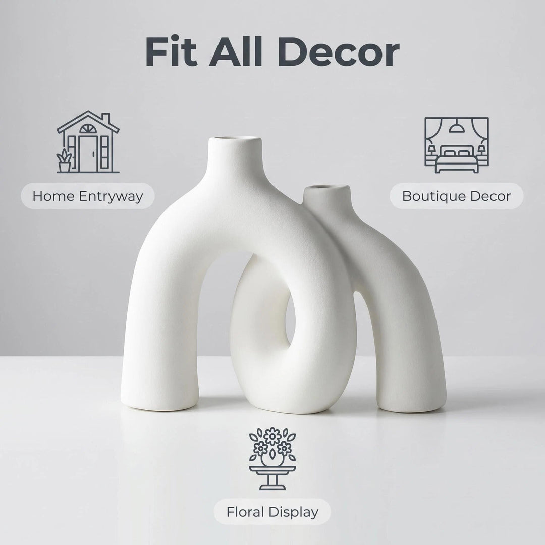 CEMABT Modern Nordic Boho Vase Set - Elegant White Matte Ceramic Home Decor for Living Room, Bookshelf, Mantel, Entryway Table &amp; Console Décor | Shelf Decorations Gift 