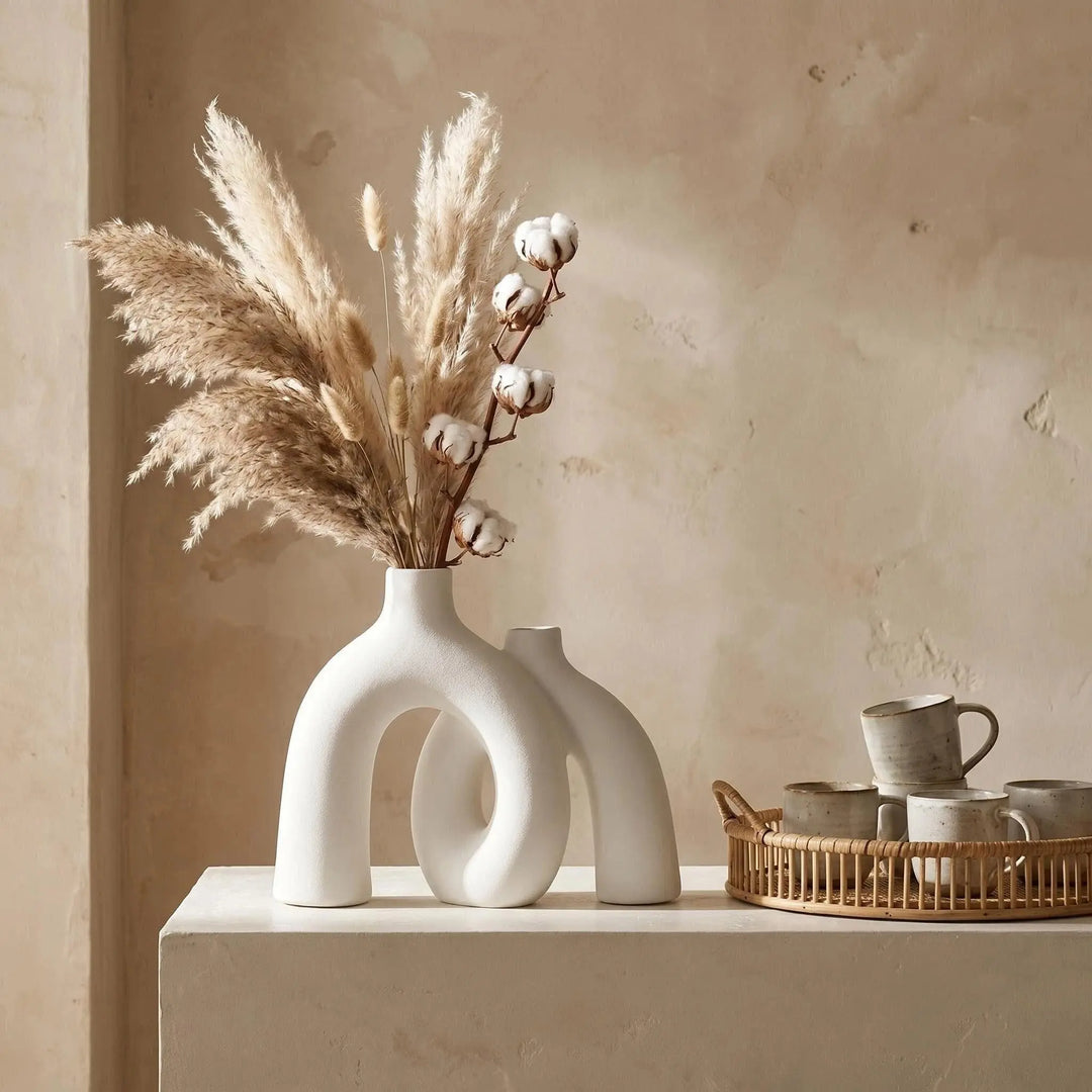 CEMABT Modern Nordic Boho Vase Set - Elegant White Matte Ceramic Home Decor for Living Room, Bookshelf, Mantel, Entryway Table & Console Décor | Shelf Decorations Gift