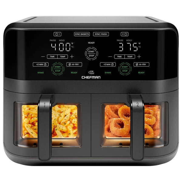 CHEFMAN Air Fryer, 6 QT Dual Basket with Easy View Windows - Black