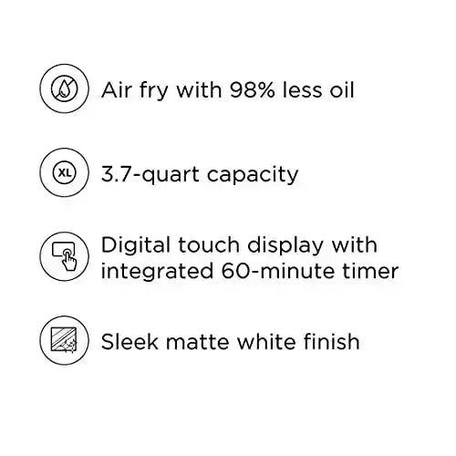 CHEFMAN Small Nonstick Air Fryer 3.7 Qt - Glossy Whitel